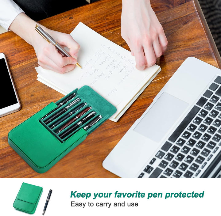 Hiram Leder-Füllfederhalter-Etui für 6 Stifte, Tragbare Aufbewahrungsbox für Stifte aus Pflanzlich G