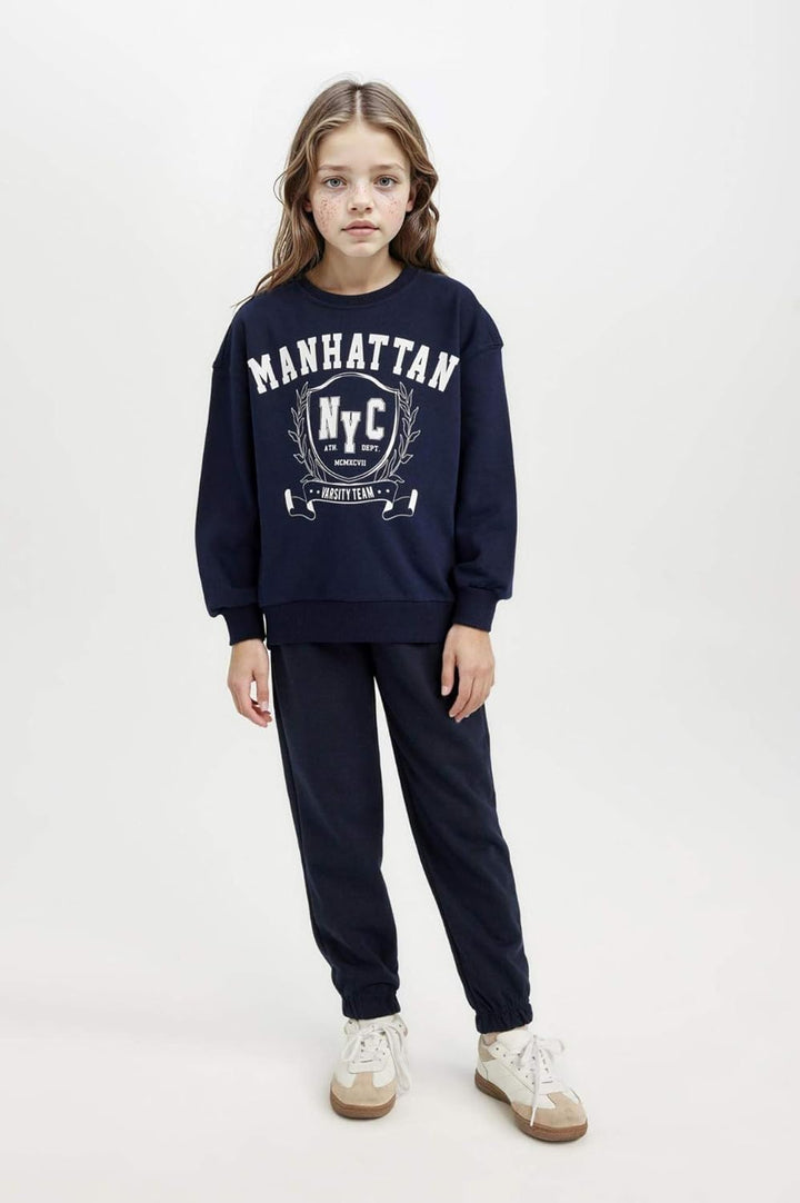 DeFacto Girl Regular Fit Langarm Gestricktes Kapuzen-Sweatshirt für Mädchen 9-10 Jahre Navy, 9-10 Ja