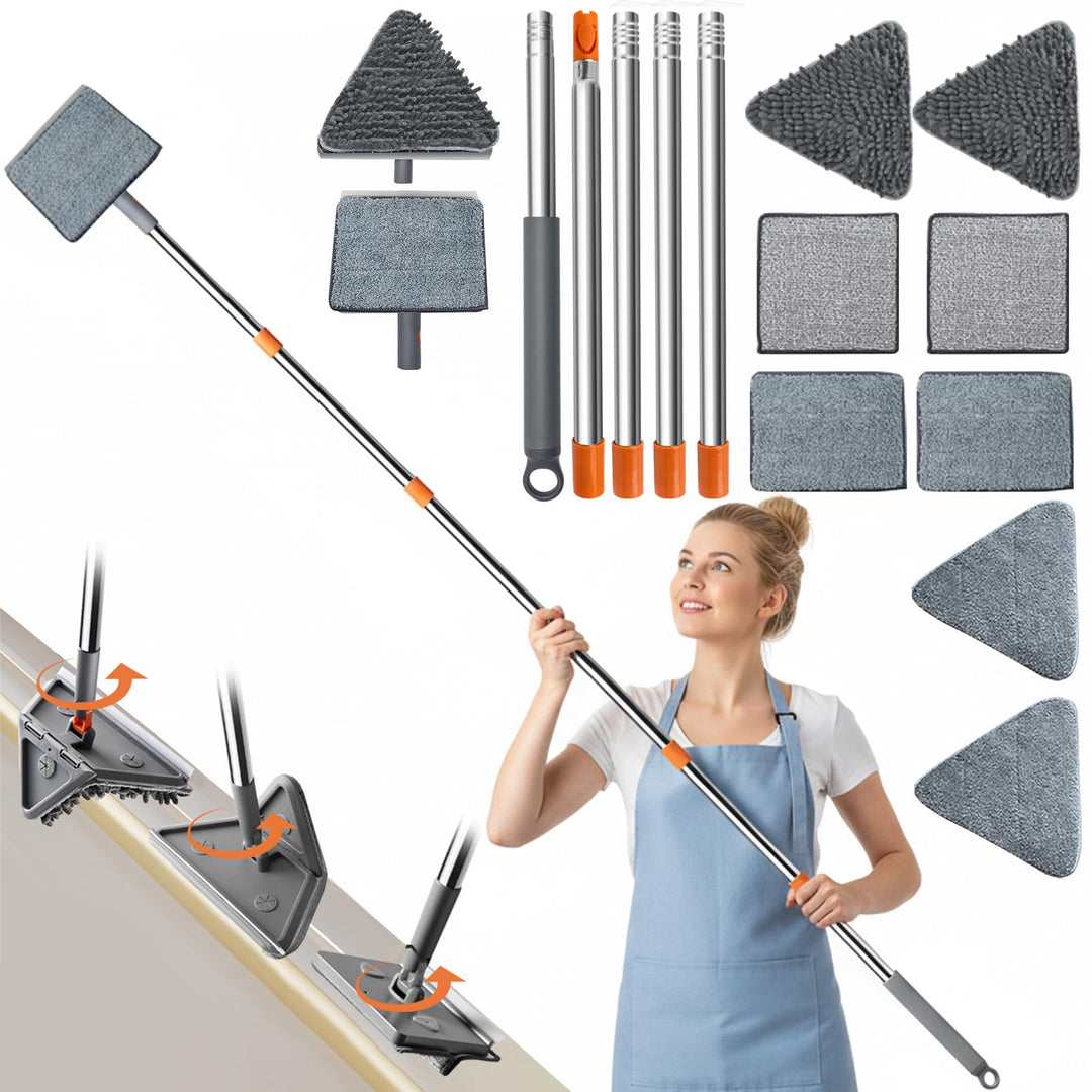 198cm Teleskop Fensterwischer, Profi Fensterputzer Set mit Abzieher,Langem Stiel Fensterreiniger mit