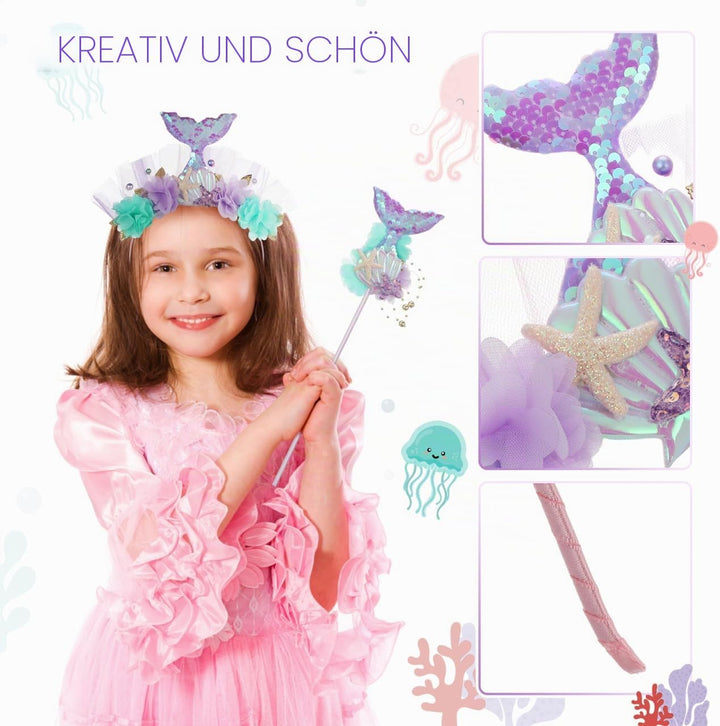 Vaguelly Meerjungfrau Stirnband Und Zauberstab Set Mit Pailletten Für Mädchen Cosplay Party Mottopar