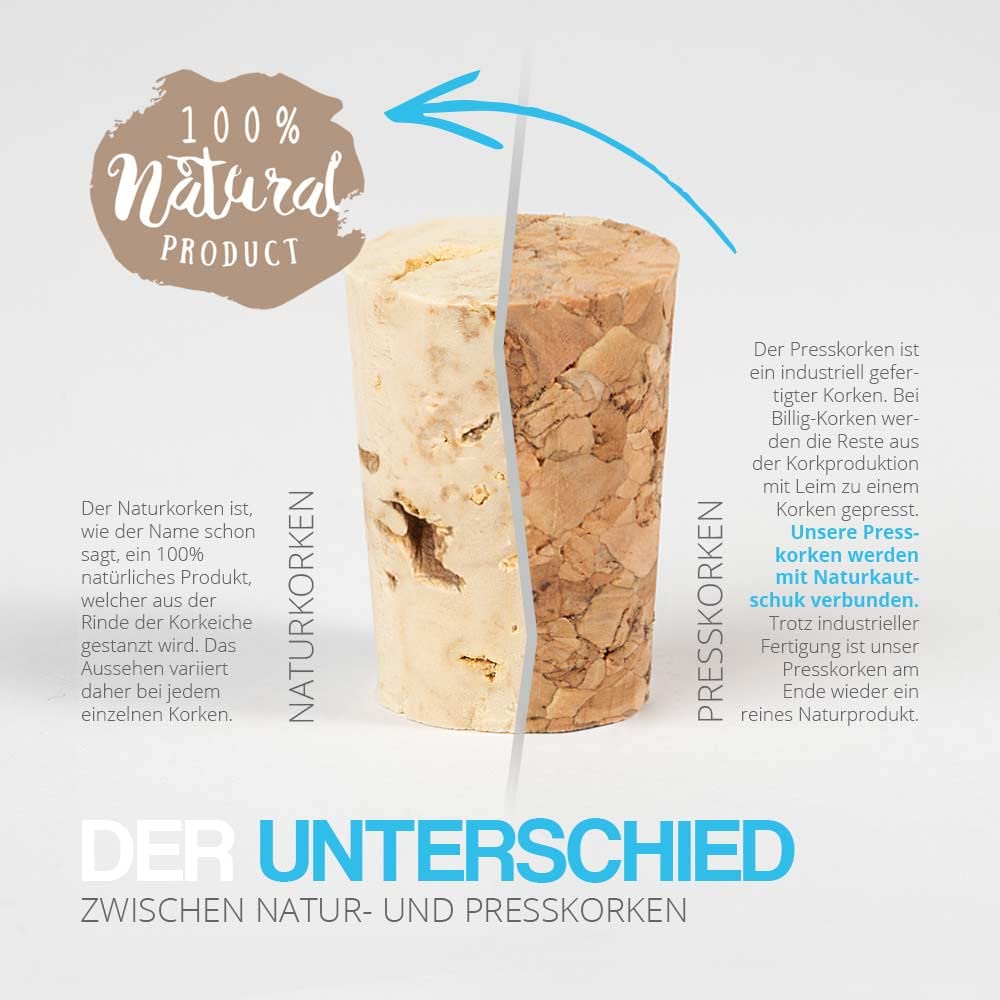 Tuuters 100x Kunststoff Reagenzgläser mit Korken Verschluss Presskorken Reagenzröhrchen (105 x Ø17mm