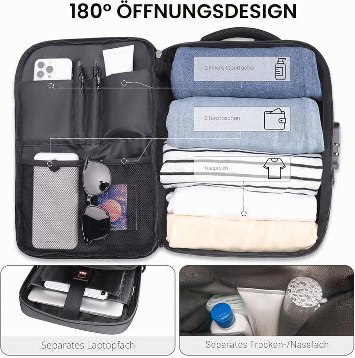YOUNGOA Handgepäck 40x20x25 Reiserucksack Reisetasche für Ryanair Flugzeug mit LaptopFach 20L YG063