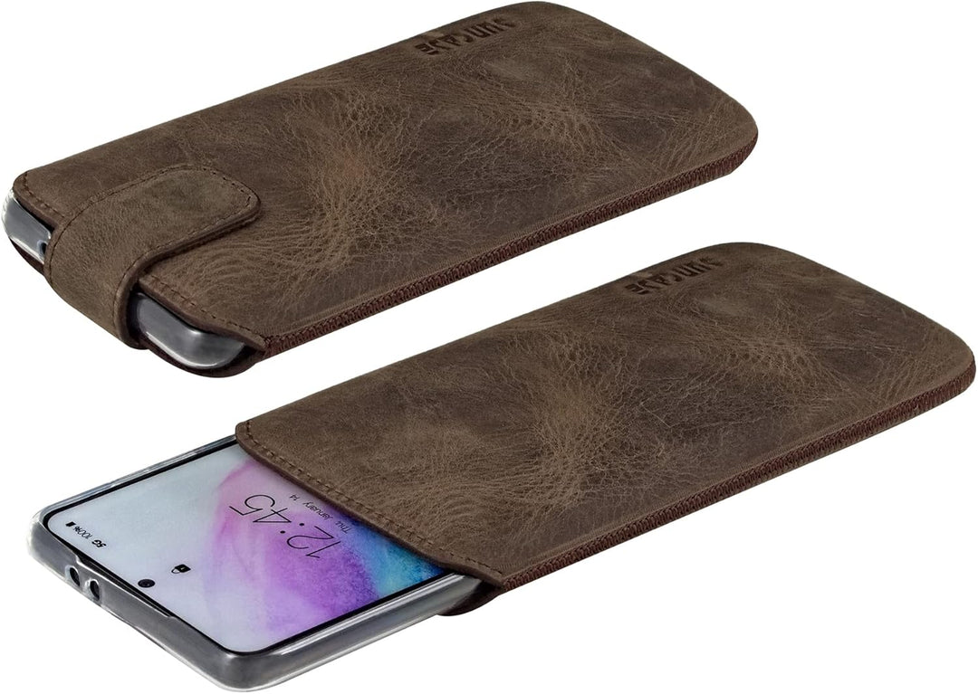 Suncase ECHT Ledertasche Leder Etui kompatibel mit Samsung Galaxy S25 FE Hülle Innenmasse: ca. 166 x