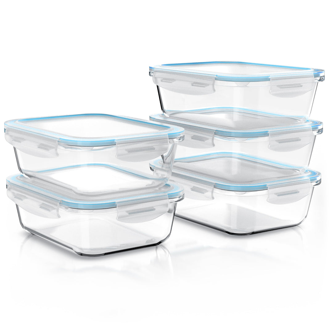 Arendo - Glas Frischhaltedosen Vorratsdosen für Lebensmittel mit Deckel luftdicht - 5er Set - 1050 m