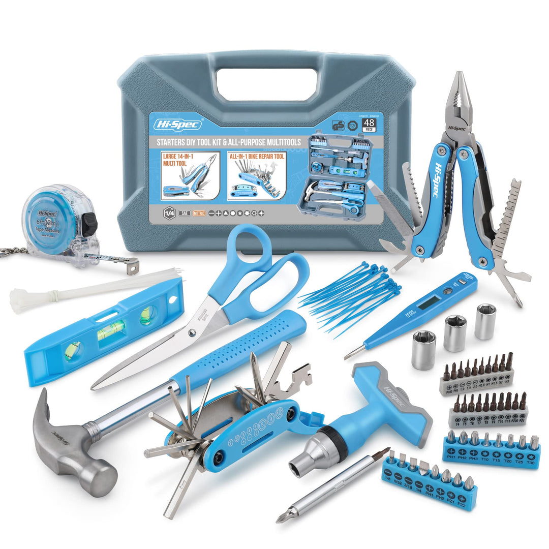 Hi-Spec 48-tlg. Blaues Werkzeugset in Werkzeugkoffer Freizeit-Set für Fahrradreparatur und Camping p