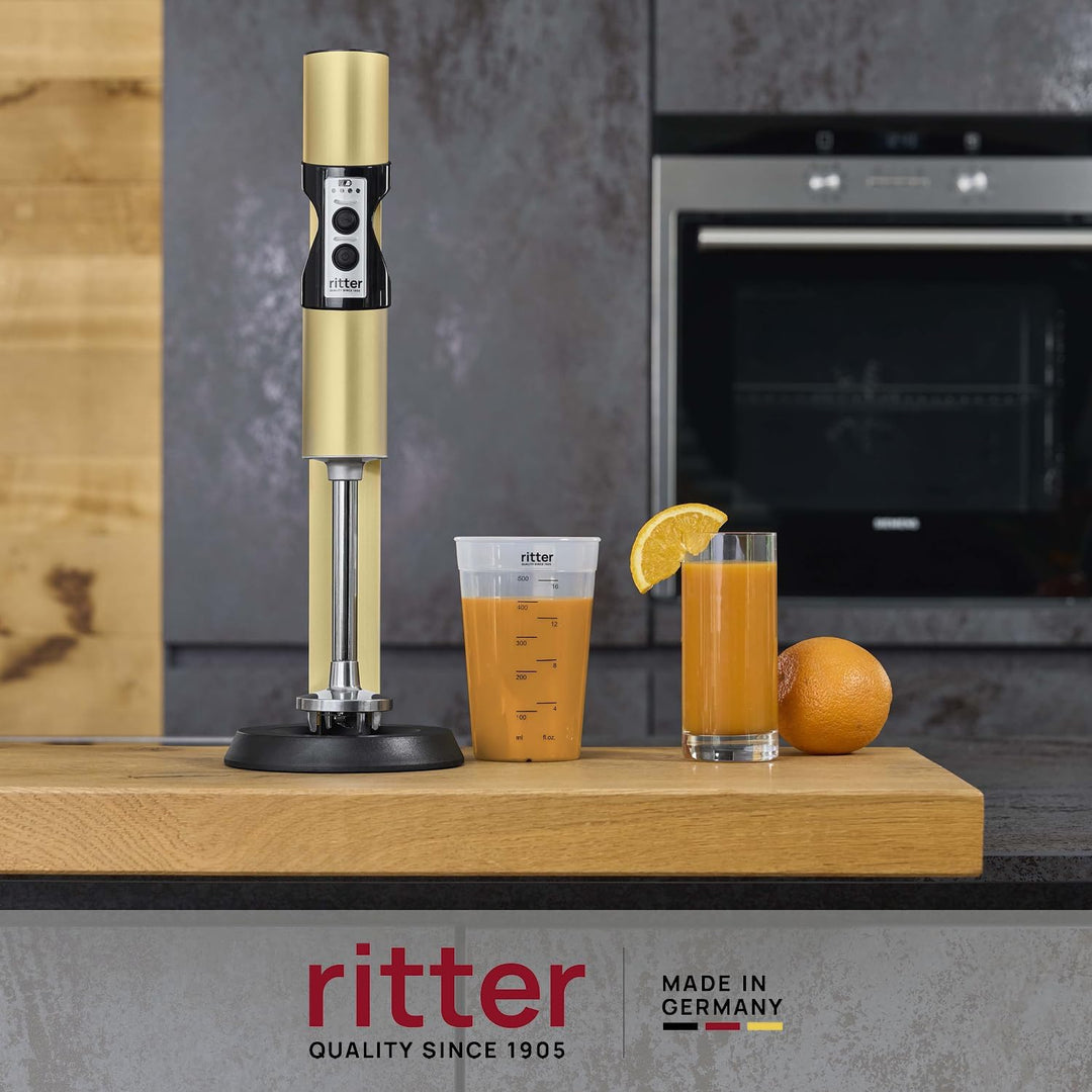 ritter stilo 7 kabelloser Stabmixer, Pürierstab mit Akku aus Vollmetall, Made in Germany, Gold