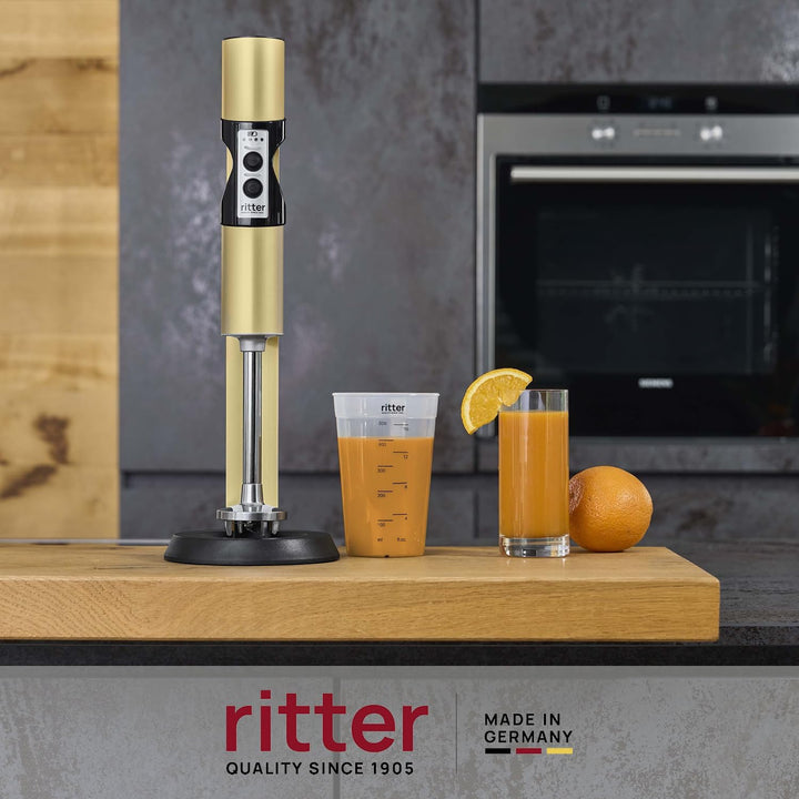 ritter stilo 7 kabelloser Stabmixer, Pürierstab mit Akku aus Vollmetall, Made in Germany, Gold