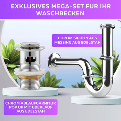 M. ROSENFELD Universal Siphon für Waschbecken (Extra Lang Röhre) 1 1/4 Zoll (32 mm) + Waschbecken Ab