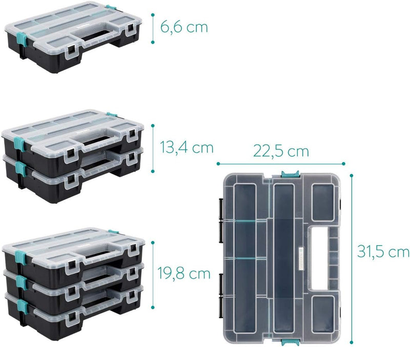 Navaris Kleinteile Organizer L - Profi Sortierkasten dreistöckig 31,5x22,5x19,8cm - Verstellbare Fäc