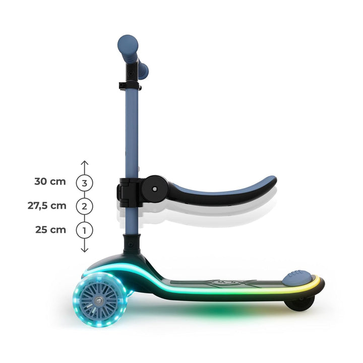 Kinderkraft RAKET UP 2-in-1 Scooter mit Sitz, LED Trittbrett, RGB Rollen, Klappbar, Leichtlaufrollen