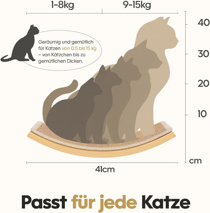 Katzen Kletterwand, Gebogenes Katzen-Wandregal mit Sisal-Kratzmatte, Wandmontiertes Massivholz Katze