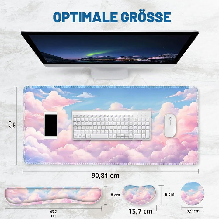 ToLuLu Grosses Mauspad-Set, Handgelenkauflage, Schreibtischunterlage für Tastatur und Maus, 4 Stück,