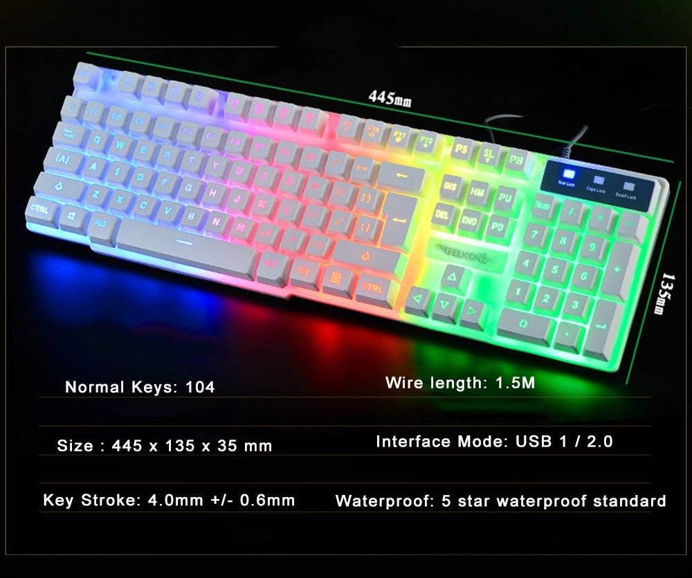 Gaming-Tastatur und -Maus UK-Layout ergonomische USB-Gaming-Tastatur mit Regenbogen-Hintergrundbeleu