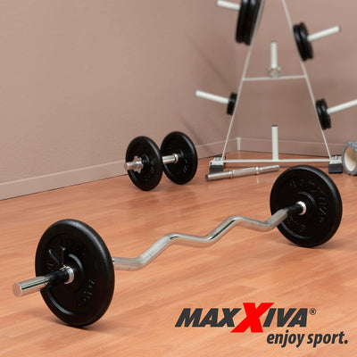 MAXXIVA Curlstange 120 cm Krafttraining Zugstange silber verchromt Workout Bodybuilding Fitness Fede