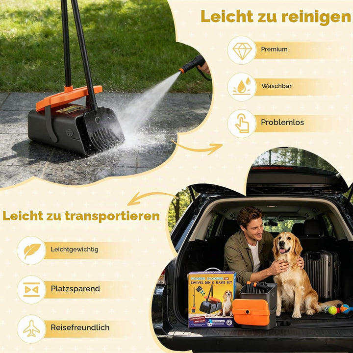 Faankiton Hundekotschaufel Schwenkbehälter Rechen Spaten, Drehbarem Hundekotsammler Hundekotpicker,