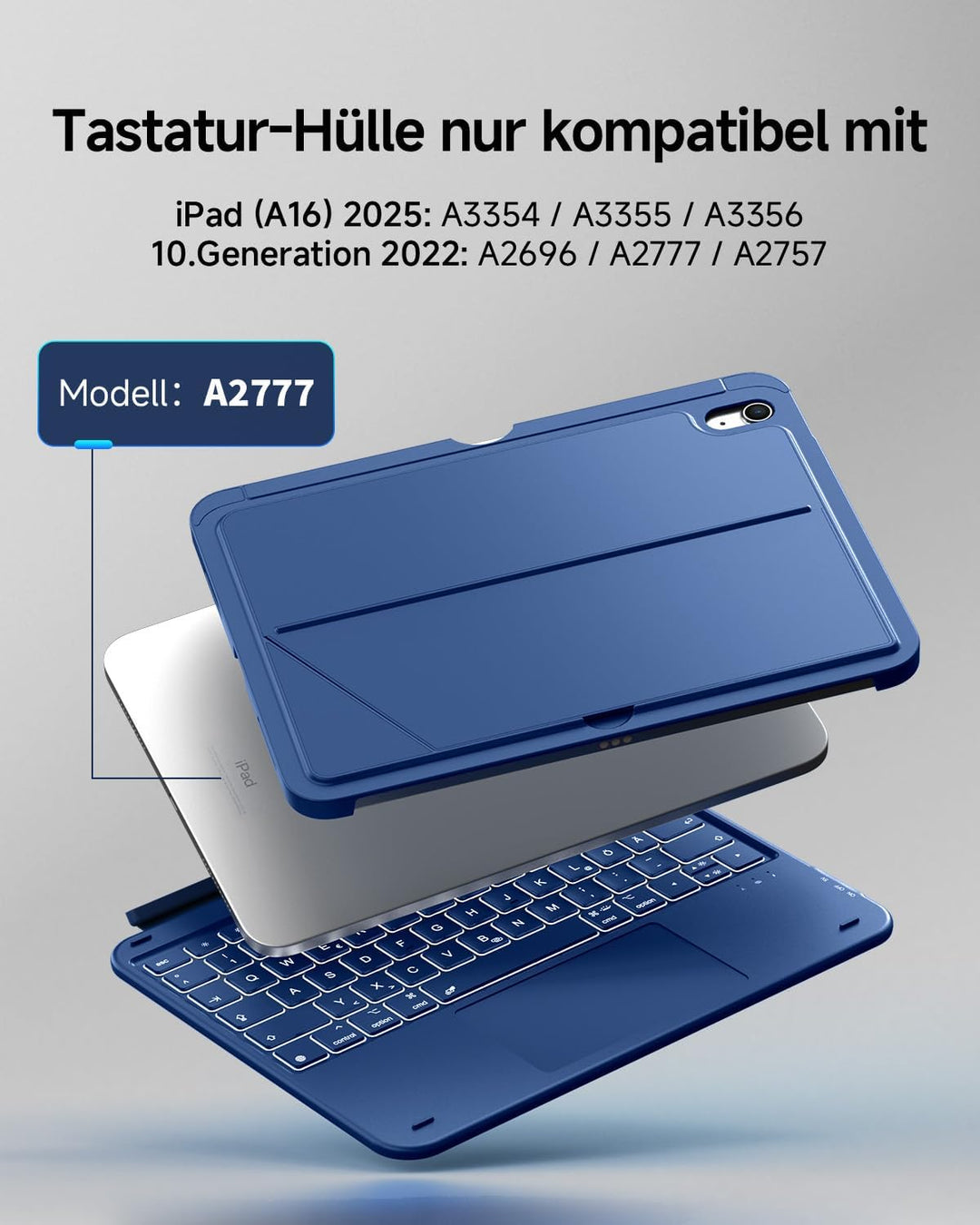 CACOE iPad 11 Hülle mit Tastatur (A16) 2025 & iPad 10. Generation 10,9 Zoll, Magnetisch Abnehmbare K