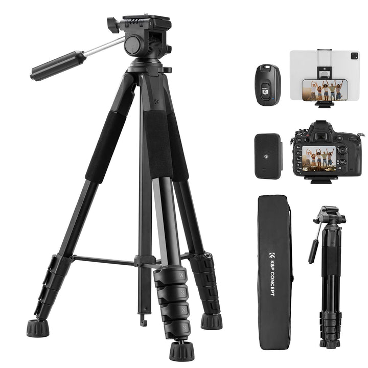 K&F Concept Kamera Stativ S255A3+BV01, Leichtes Stativ mit Tasche,190cm Handy Stativ,Tripod für Cano