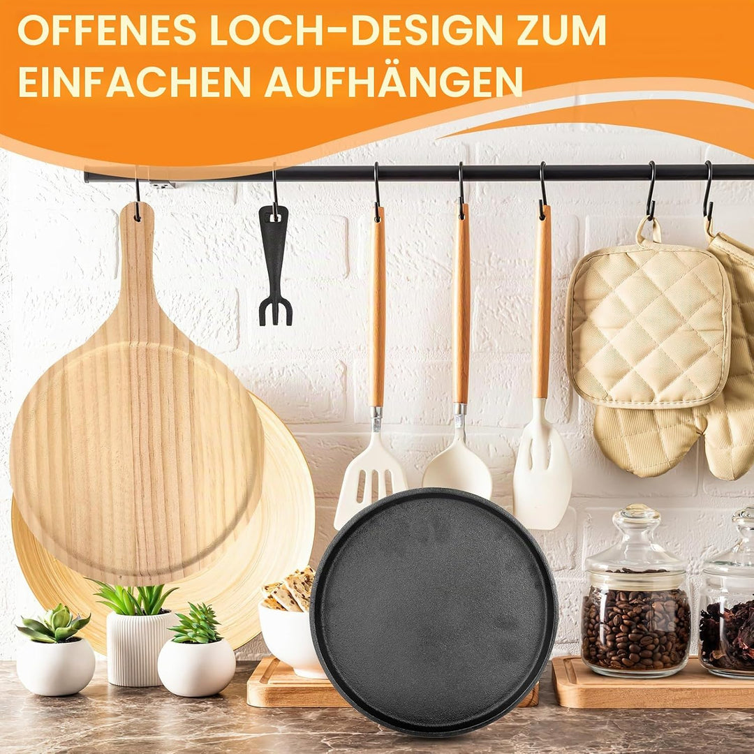 2er Set Gusseisen Pfannen Set Gusseisens Fajita Pfanne mit Holzuntersetzer Anti Verbrüh Schutz Runde