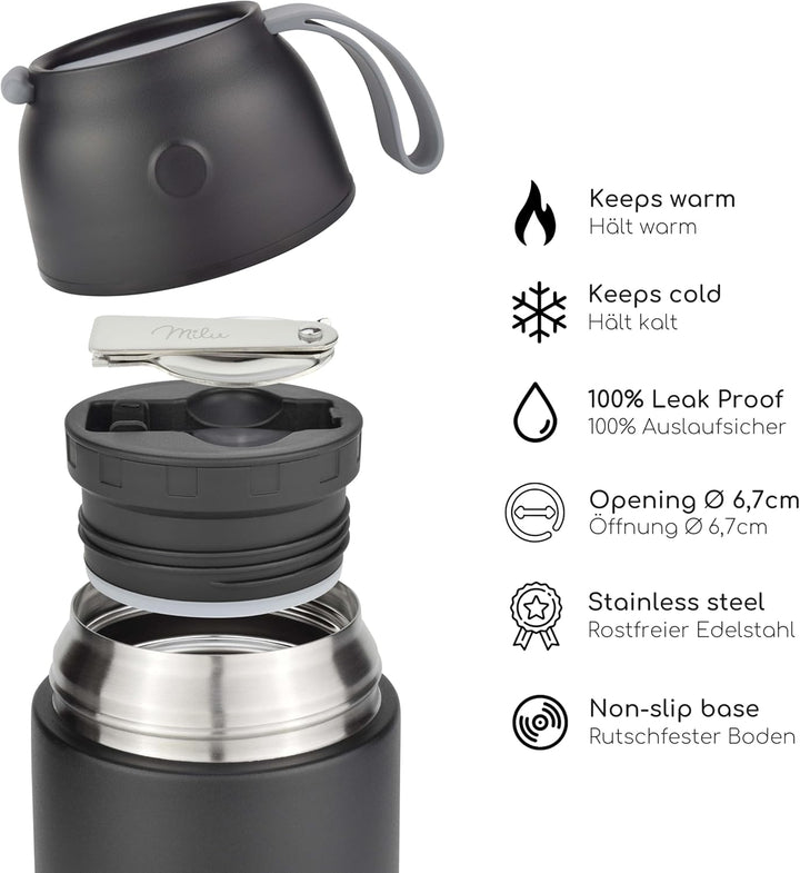 Milu® Thermobehälter 450, 650ml, 800ml | Edelstahl Warmhaltebehälter | Essensbehälter | Speisegefäss