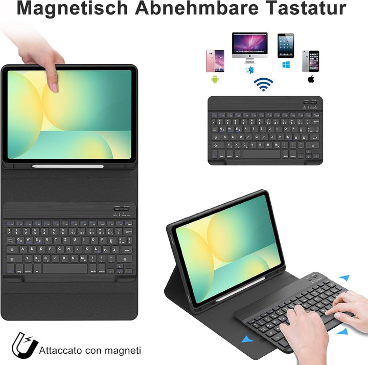 IVEOPPE Hülle Tastatur für Samsung Galaxy Tab S10 FE 10.9", Tastatur Teblet für Samsung S9/S10FE, Ma