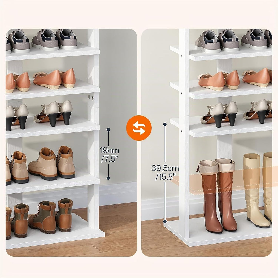 HOOBRO 10-lagiges Schuhregal, schmales Schuhablage, 50 cm Schuhschrank mit 2 Haken, Ablagegestelle,
