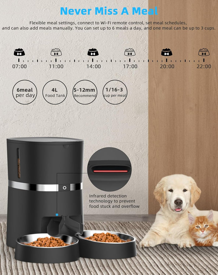 WellToBe Smart Futterautomat Katze &amp; Hund, WiFi Automatischer Futterspender für 2 Katze, Pet Feeder