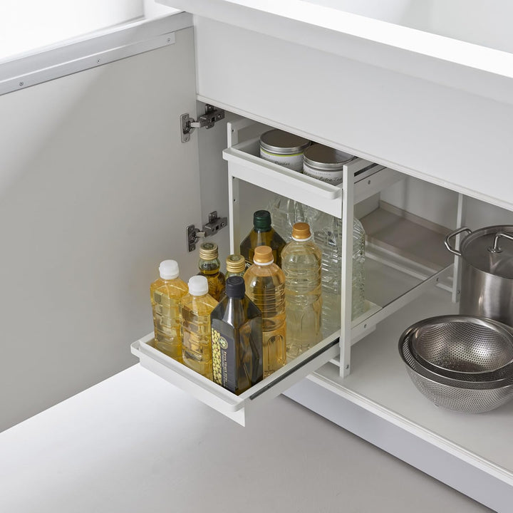 Yamazaki 1460 TOWER 2-stöckiges Spülschrank-Regal mit Schiebeböden, weiss, Stahl, minimalistisch, 42