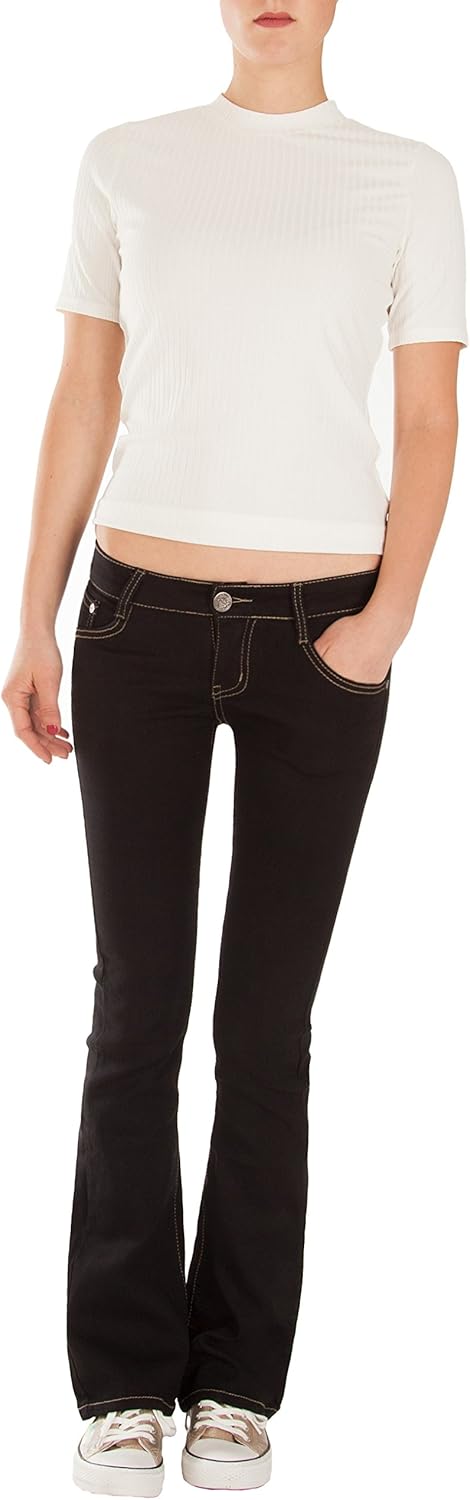 Fraternel Damen Jeans Hosen Bootcut Hüftjeans Schlaghose S Schwarz, S Schwarz