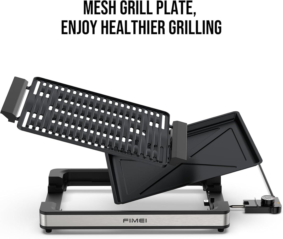 FIMEI Tischgrill Elektrisch 1800W, Elektrogrill Antihaftbeschichtete Grillplatte, Temperatureinstell