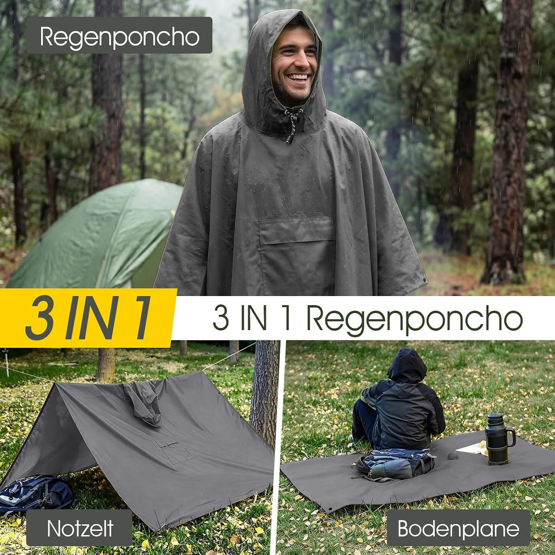 TOMSHOO Regenponcho Regenjacke Unisex, 3 in 1 Mehrzweck Regenmantel Camping Zelt und Decke mit Aufbe