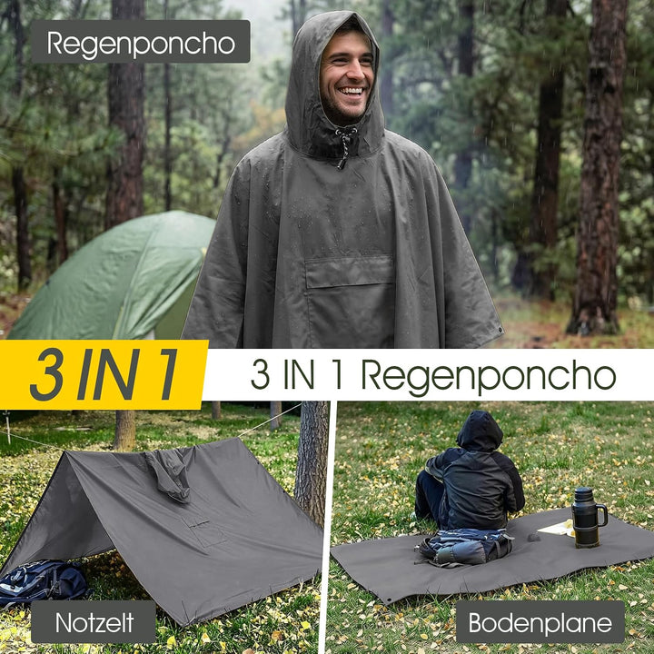 TOMSHOO Regenponcho Regenjacke Unisex, 3 in 1 Mehrzweck Regenmantel Camping Zelt und Decke mit Aufbe