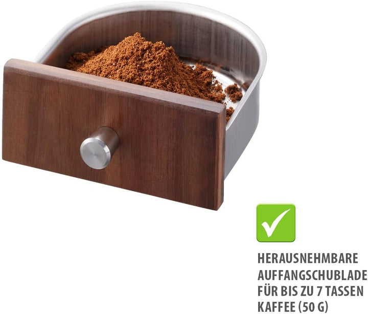 GEFU Kaffeemühle GIRO, 11-stufiges Keramikmahlwerk mit Skala, Bohnenbehälter 50 g, Schublade bis 7 T