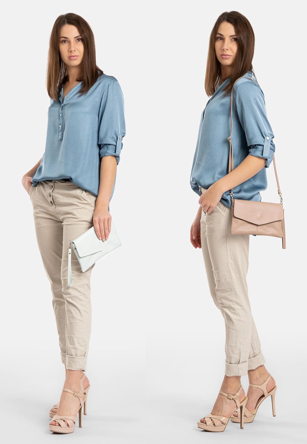 Caspar TA322 Damen Nappaleder Clutch Beige, Beige