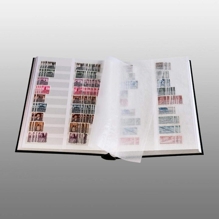 Prophila 60 weisse geteilte Seiten Briefmarkenalbum wattiert mit Kassette schwarz