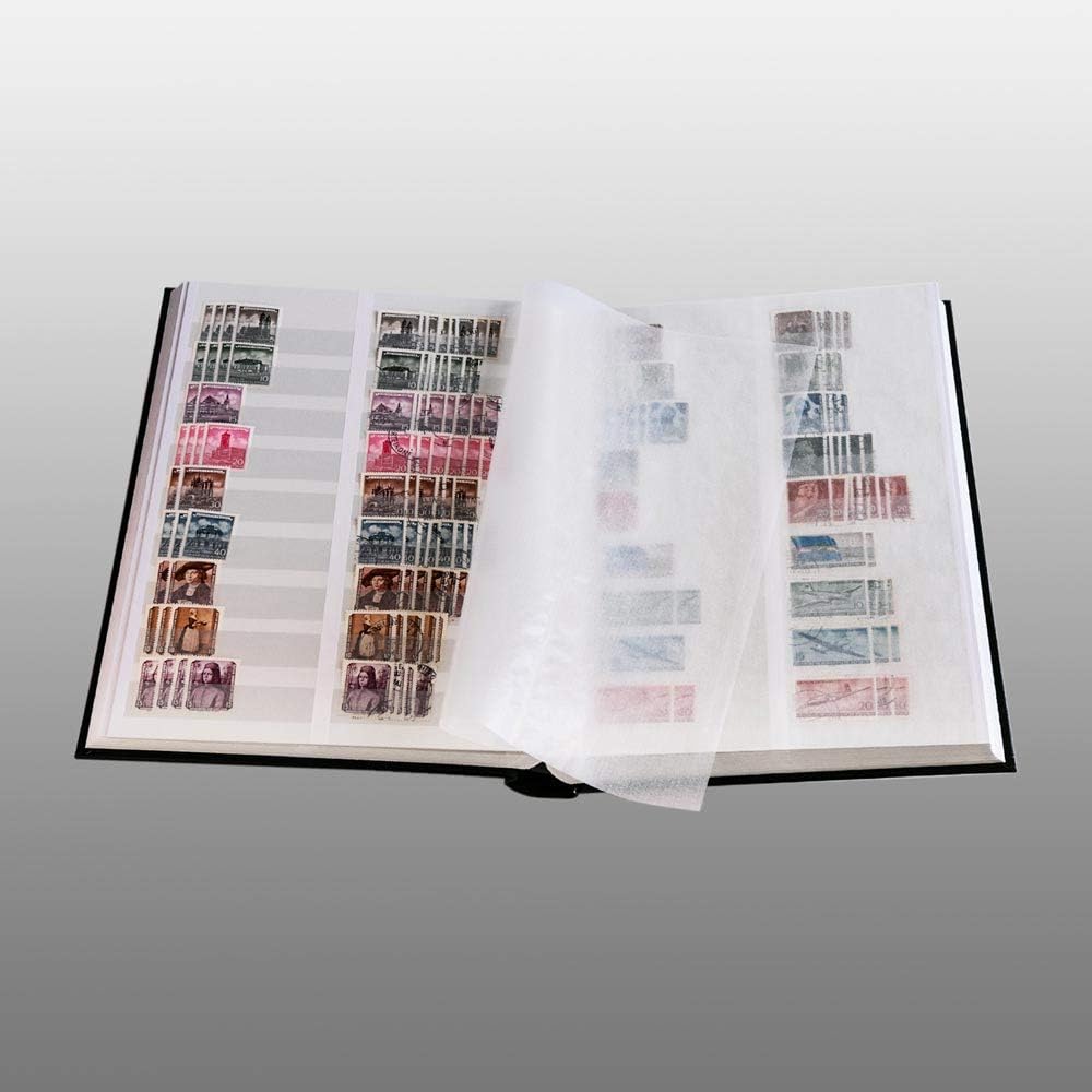 Prophila 60 weisse geteilte Seiten Briefmarkenalbum Einsteckbuch wattierter grüner Einband