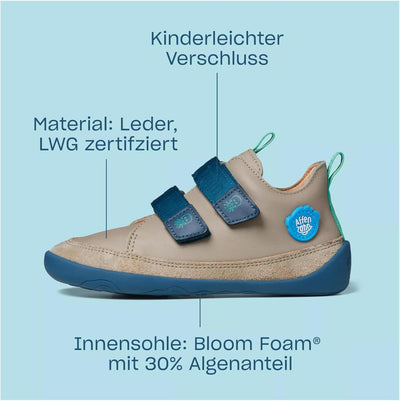Affenzahn Barfussschuh Leder Buddy mit Klettverschluss Weich rutschfest Flexibel Reflektierend für J