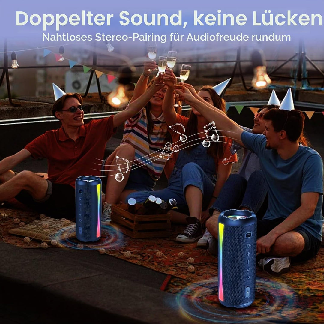Bluetooth Lautsprecher, Musikbox Bluetooth 5.4 mit RGB Lichter, Tragbarer Lautsprecher Freisprechfun