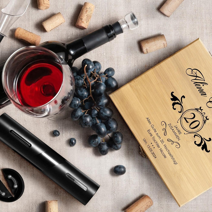 Maverton 6er Weinset in Geschenkbox mit Aufdruck - Flaschenöffner Set - elektrischer Weinöffner - We