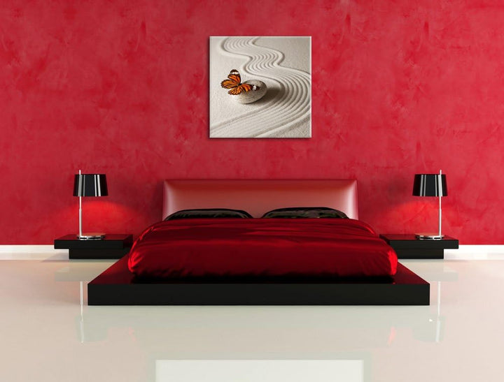 Zen Schmetterling, Format: 70x70 auf Leinwand, XXL riesige Bilder fertig gerahmt mit Keilrahmen, Kun