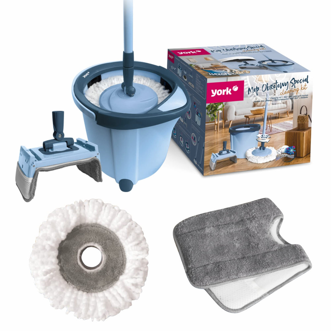 York Wischmopp Set Mit Eimer Mit Ersatzbaren Moppköpfen Rotierender Mit Auswringfunktion Flach Mikro