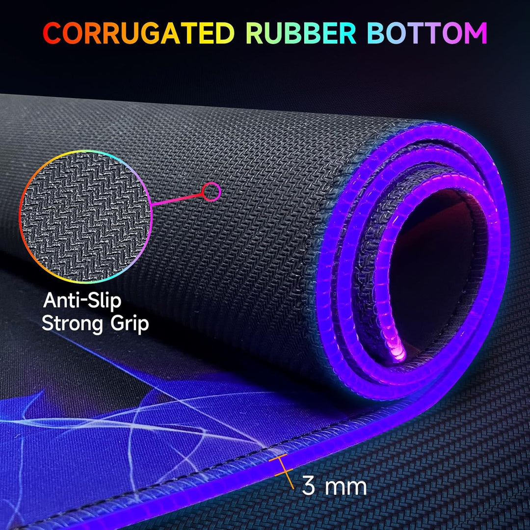 RGB Gaming Mauspad XXL 80×30 cm – Grosses LED Mousepad mit 12 Beleuchtungsmodi, Rutschfester Gummiba