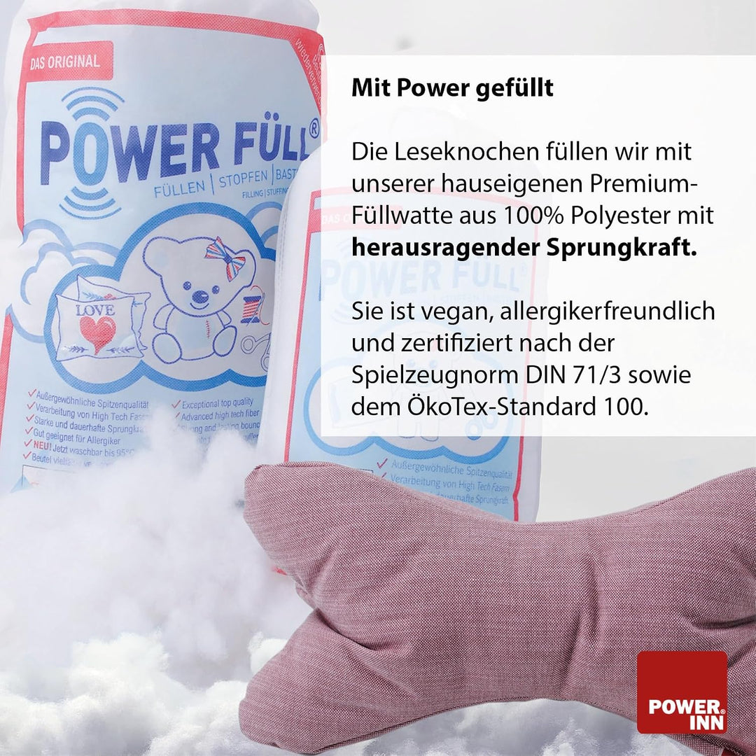 POWER INN Leseknochen de Luxe ca. 46x25cm | Nackenkissen als Buchstütze und Lesekissen | 30°C waschb