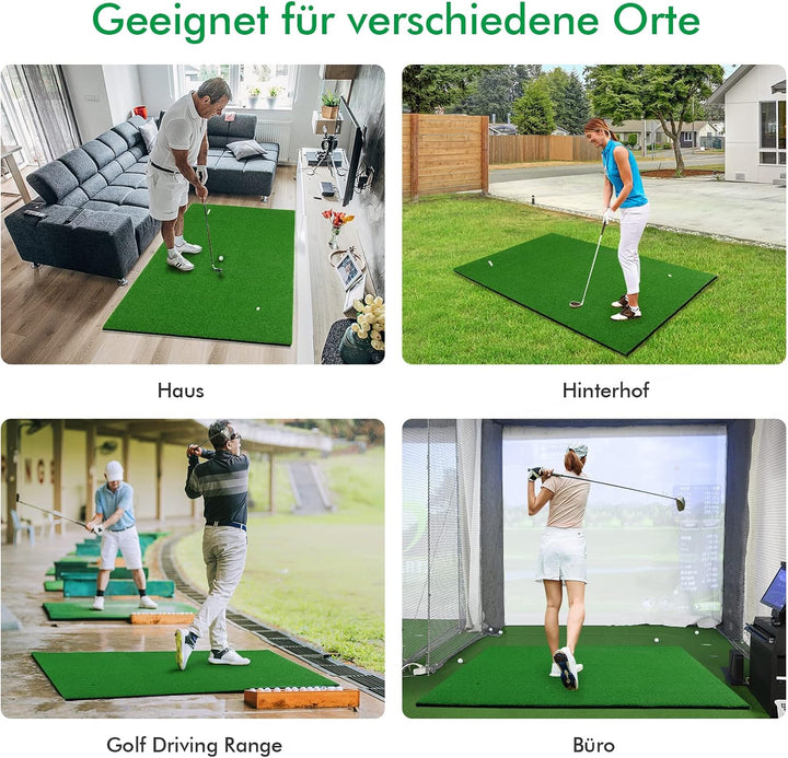 COSTWAY 150 x 100cm Golf Abschlagmatte, Golf Übungsmatte inkl. 3 Gummi-Tees, Golfmatte mit 2 Abschla