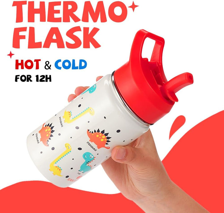 SANTECO Trinkflasche Kinder Edelstahl 500ml mit Strohhalm Auslaufsicher - Kinder Thermosflasche BPA-