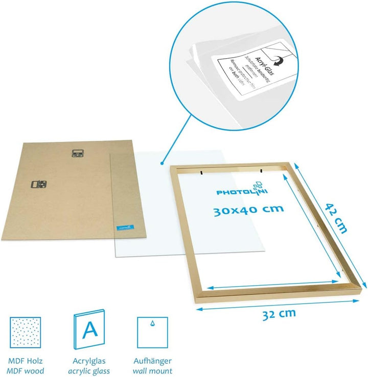 PHOTOLINI goldene Bilderrahmen Set verschiedene Grössen, 17 Bilderrahmen Holz MDF gold, Bilder Rahme