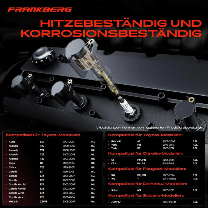 Frankberg 4x Zündspule Zündmodul Kompatibel mit C1 1.0L 2005-2014 C1 II Cuore Sirion 107 108 Justy I