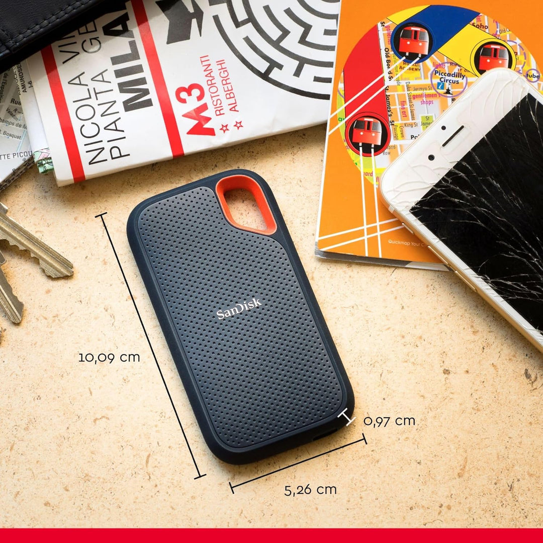 SanDisk Extreme Portable SSD 500 GB (tragbare NVMe SSD, USB-C, bis zu 1.050 MB/s Lesegeschwindigkeit