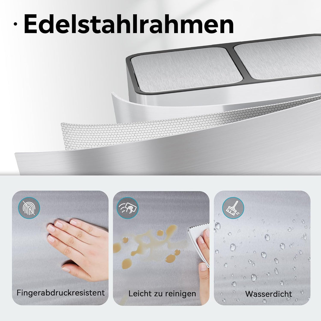 WLIVE Mülleimer Küche 30L, Mülltrennsystem mit 2 x 15L Fächern, Doppel Abfalleimer mit Treteimer, Ed
