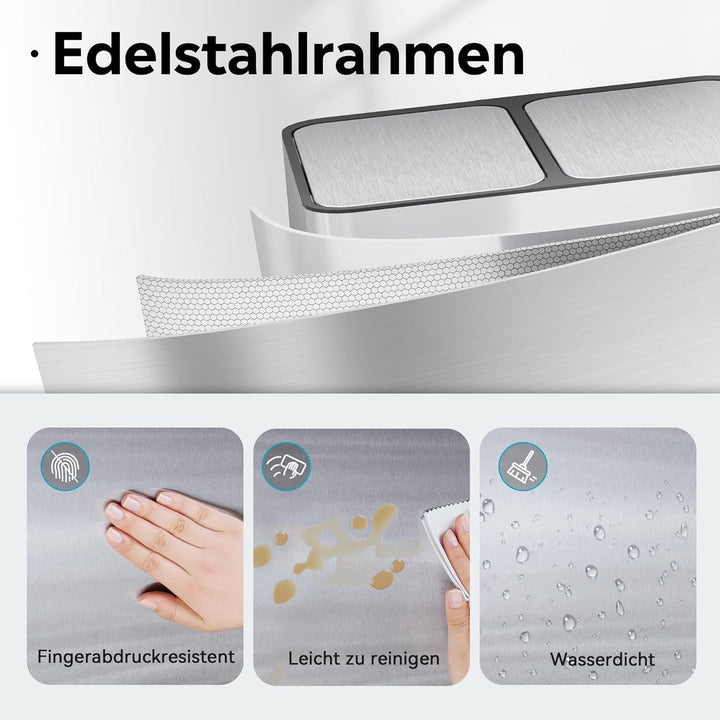 WLIVE Mülleimer Küche 30L, Mülltrennsystem mit 2 x 15L Fächern, Doppel Abfalleimer mit Treteimer, Ed