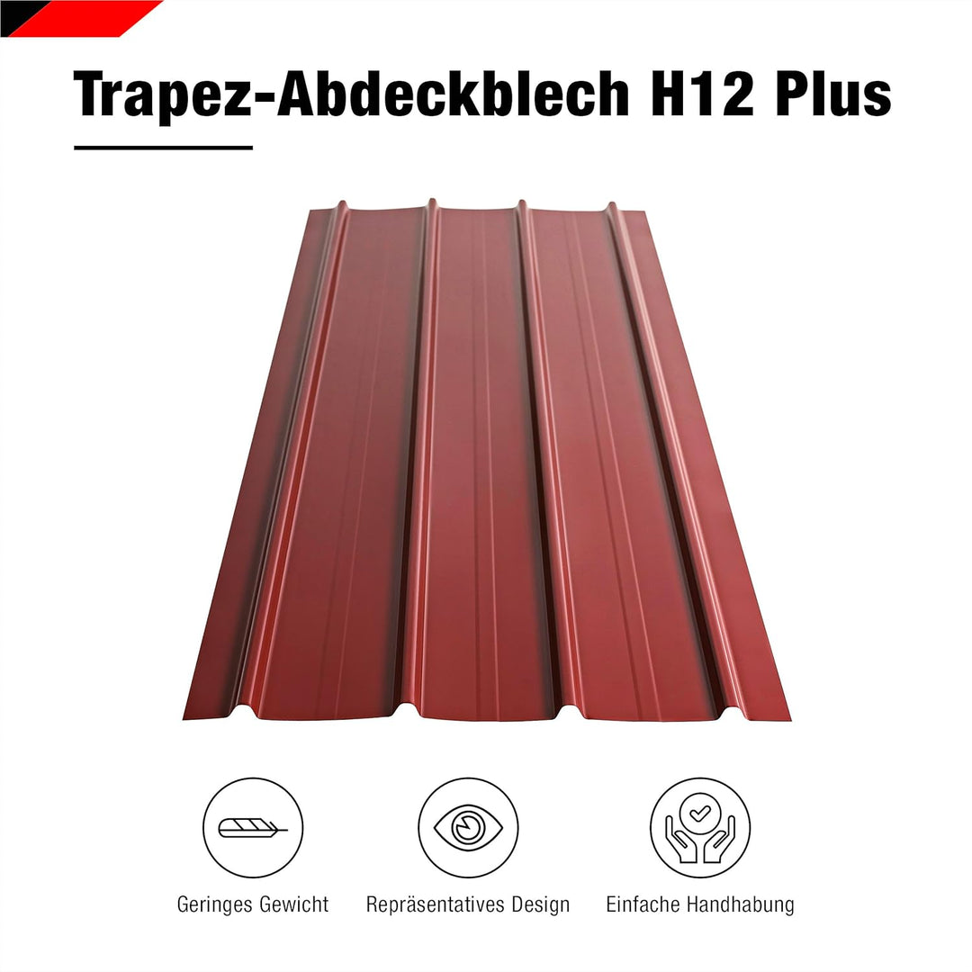 SMART Cover Set H12 Plus, 12 x Trapez-Abdeckblech 125 x 45 cm 6,75 m² inkl. Schrauben (Rot), Rot